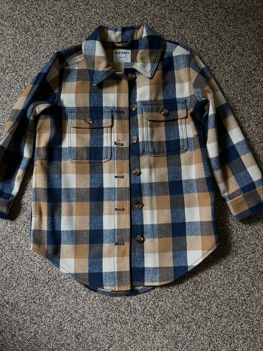 Old Navy Navy, Tan & White Plaid Button-Up Shirt Jacket